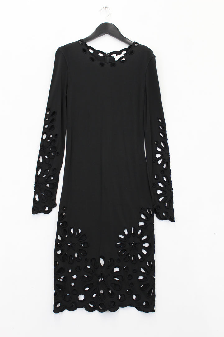 Burberry London black bodycon midi cut out dress, size medium