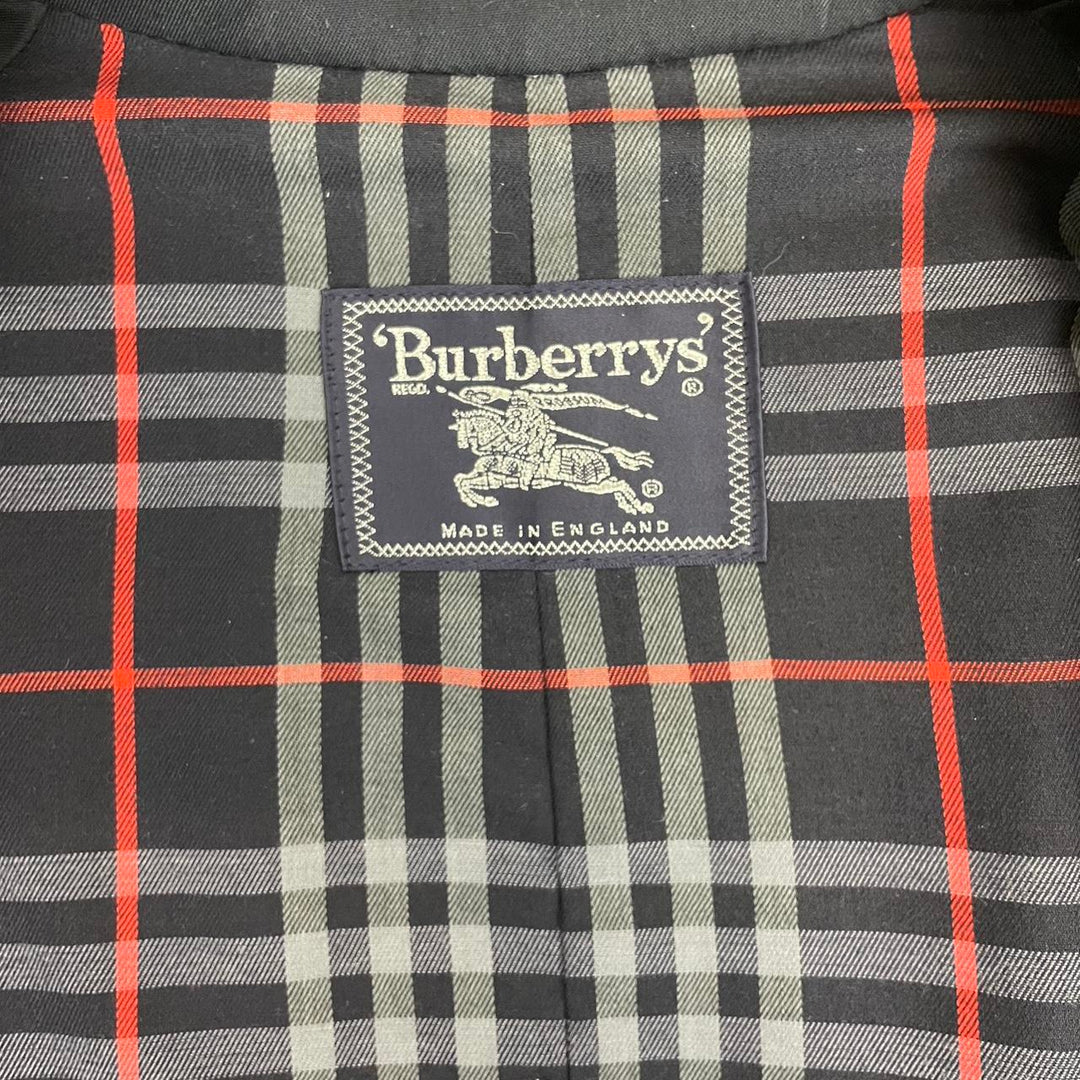 Vintage 90s Burberry Navy Blue Nova Check Double Breasted Belted Trench Coat