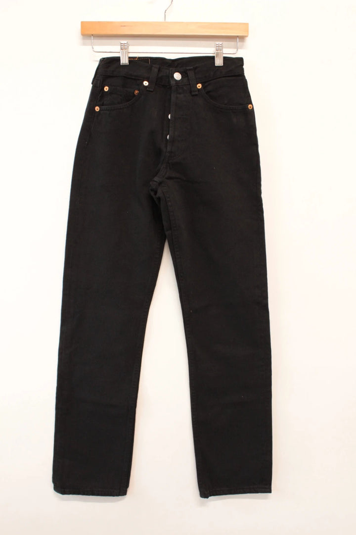 Levi's black straight jeans 501 original button fly, heavyweight rigid denim, pristine condition.