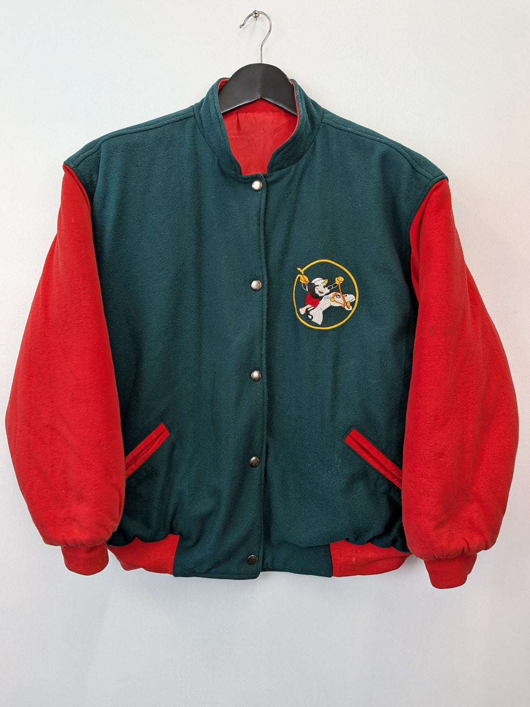 Disney Mickey Inc Green &amp; Red Varsity Polo Bear Jacket M