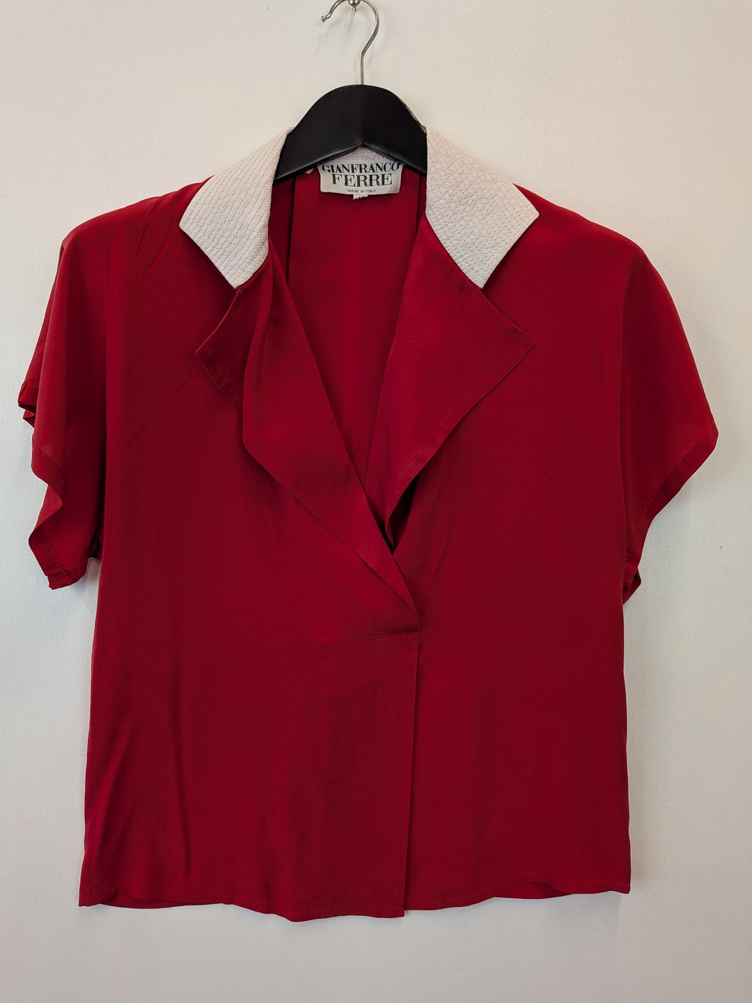 Gianfranco Ferre Red Silk Shirt with White Collar