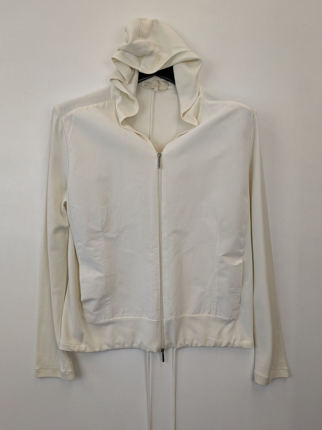 Max Mara Cream Technical Ruffled Hooded Zip Jacket Large