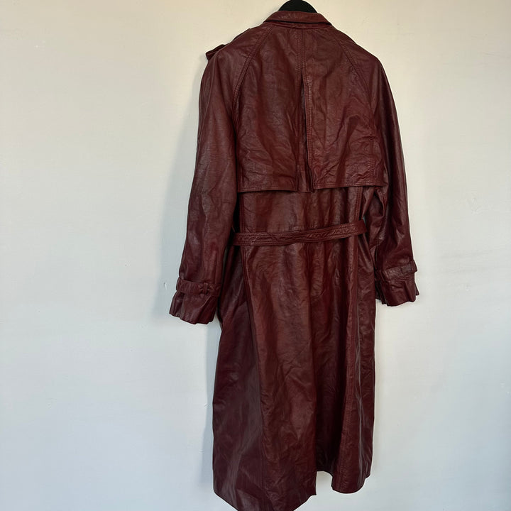 Premium Dark Red real leather trench coat - M