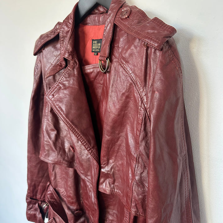 Premium Dark Red real leather trench coat - M