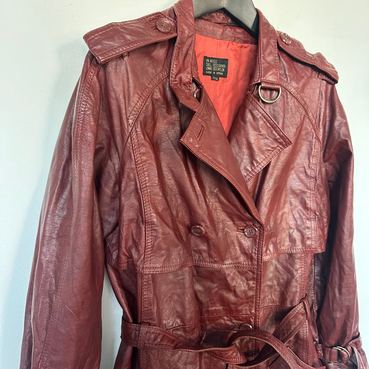 Premium Dark Red real leather trench coat - M