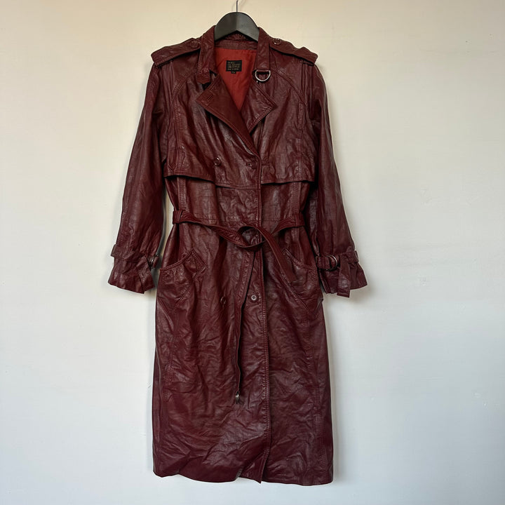 Premium Dark Red real leather trench coat - M