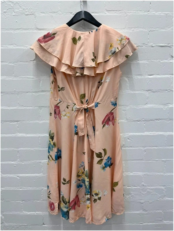 Coral/peach floral print sailor style skater dress, UK8