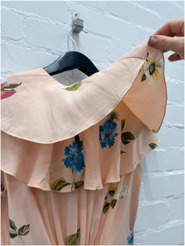 Coral/peach floral print sailor style skater dress, UK8