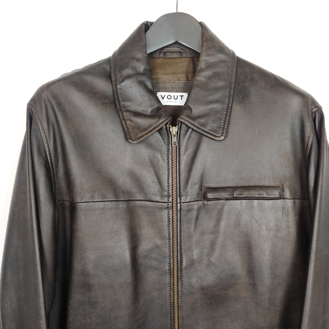 Premium dark brown leather jacket - XL