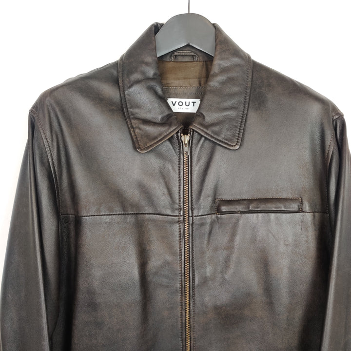 Premium dark brown leather jacket - XL