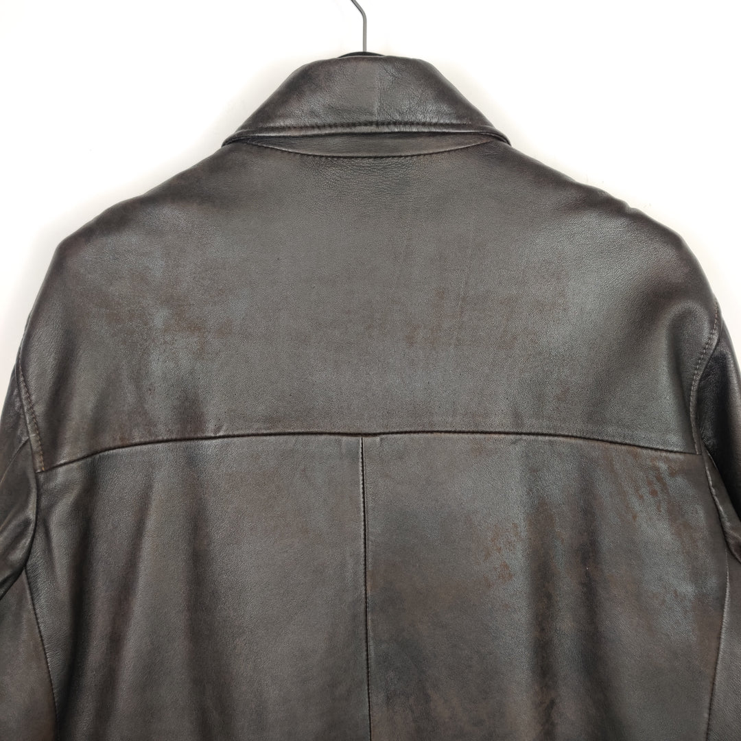 Premium dark brown leather jacket - XL