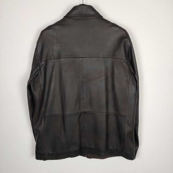 Premium dark brown leather jacket - XL