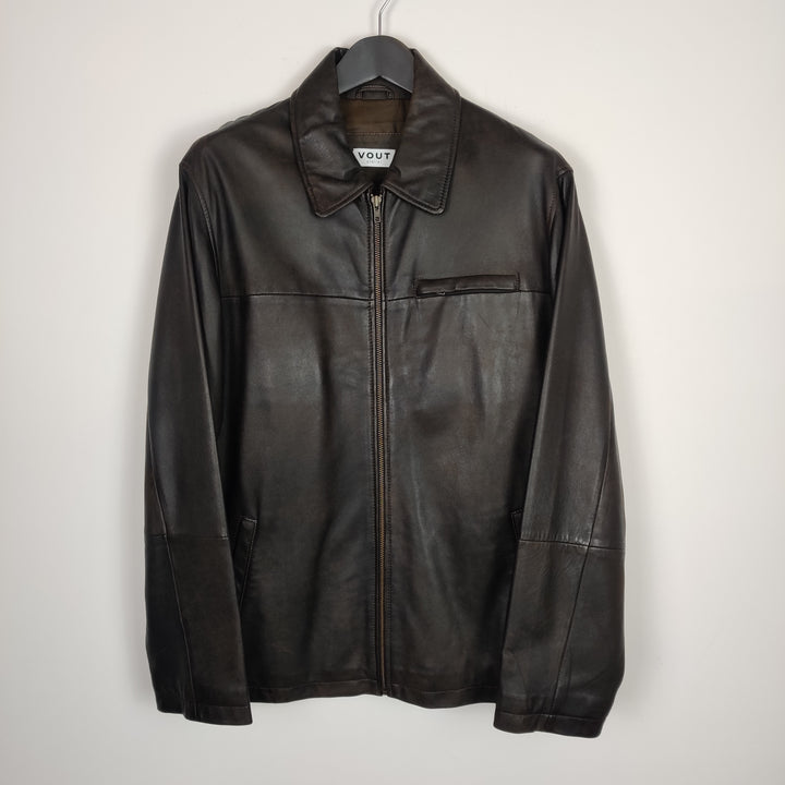 Premium dark brown leather jacket - XL