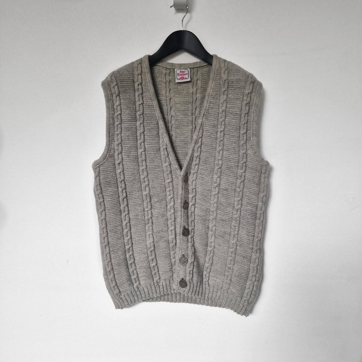 Grey Cable Knitted Wool Vest - UK 14