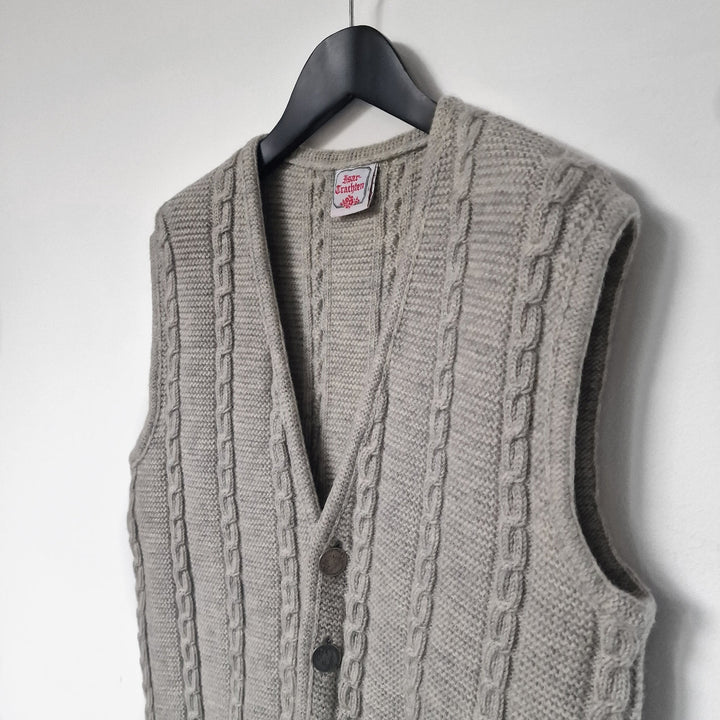 Grey Cable Knitted Wool Vest - UK 14