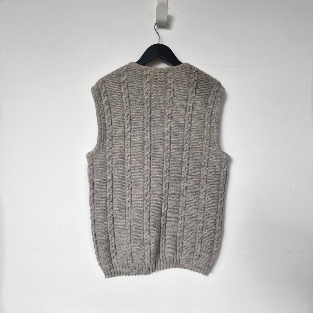 Grey Cable Knitted Wool Vest - UK 14