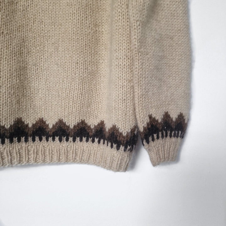 Handknit Beige Fair Isle Wool Jumper - UK 8-10
