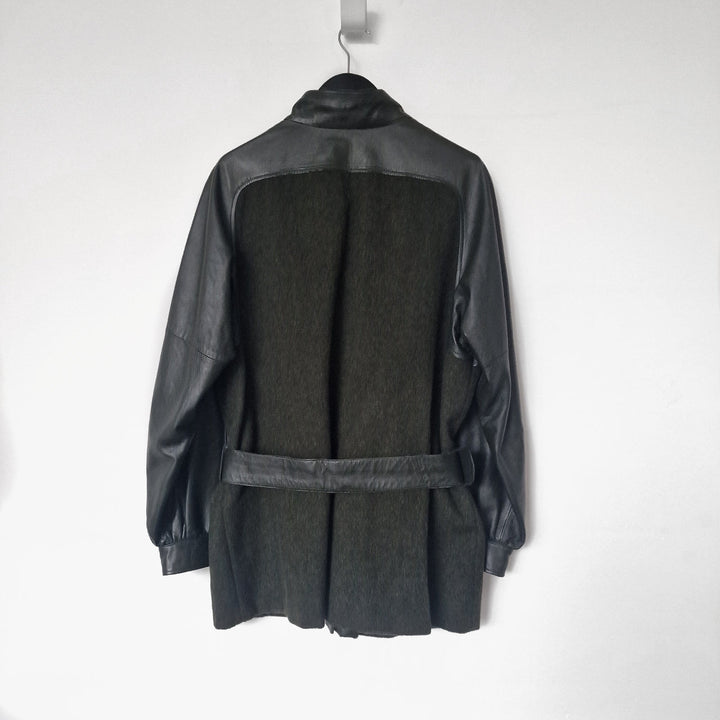 Leather & Wool Green Belted Jacket - UK 12-14