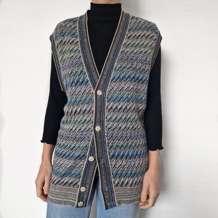 Italian Blue Patterned knit vest top - UK 10