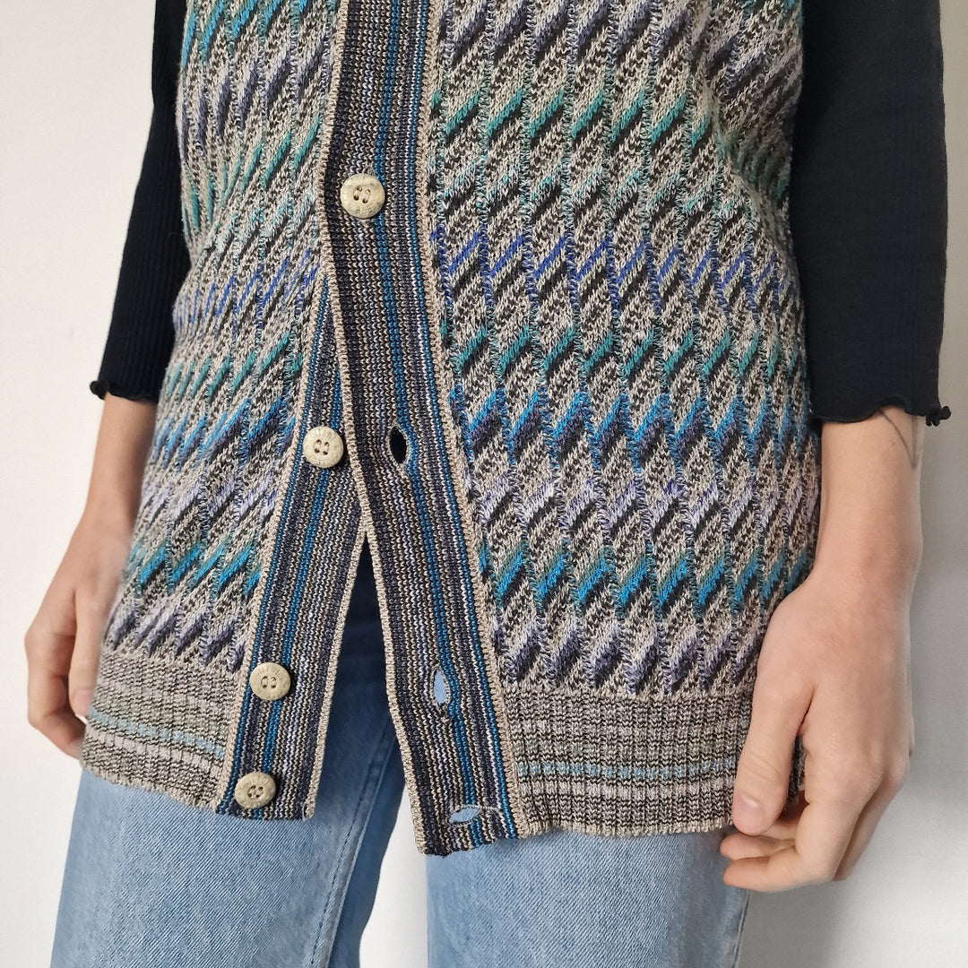 Italian Blue Patterned knit vest top - UK 10