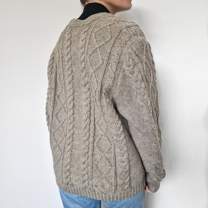 Grey Chunky Cable Knit Cardigan - UK 10-12