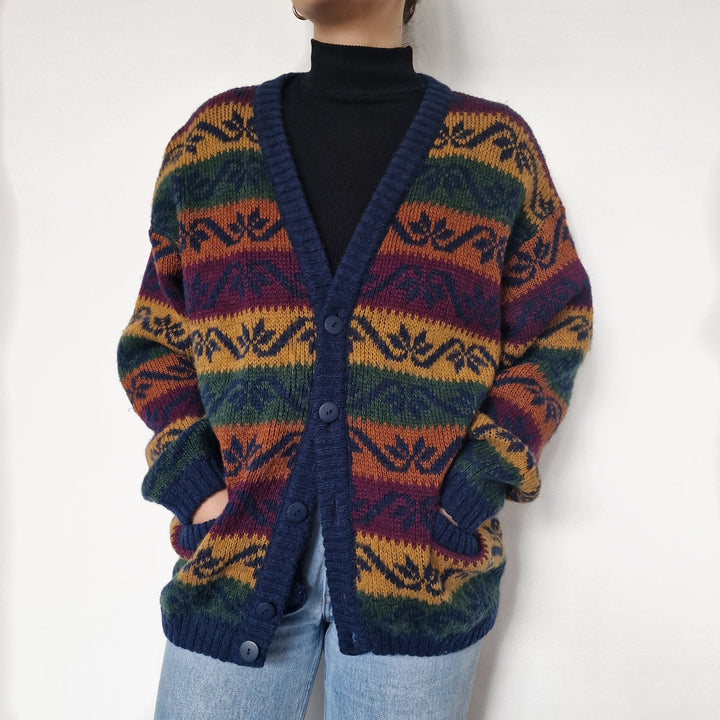 Multi-coloured Patterned Wool Cardigan - UK 10