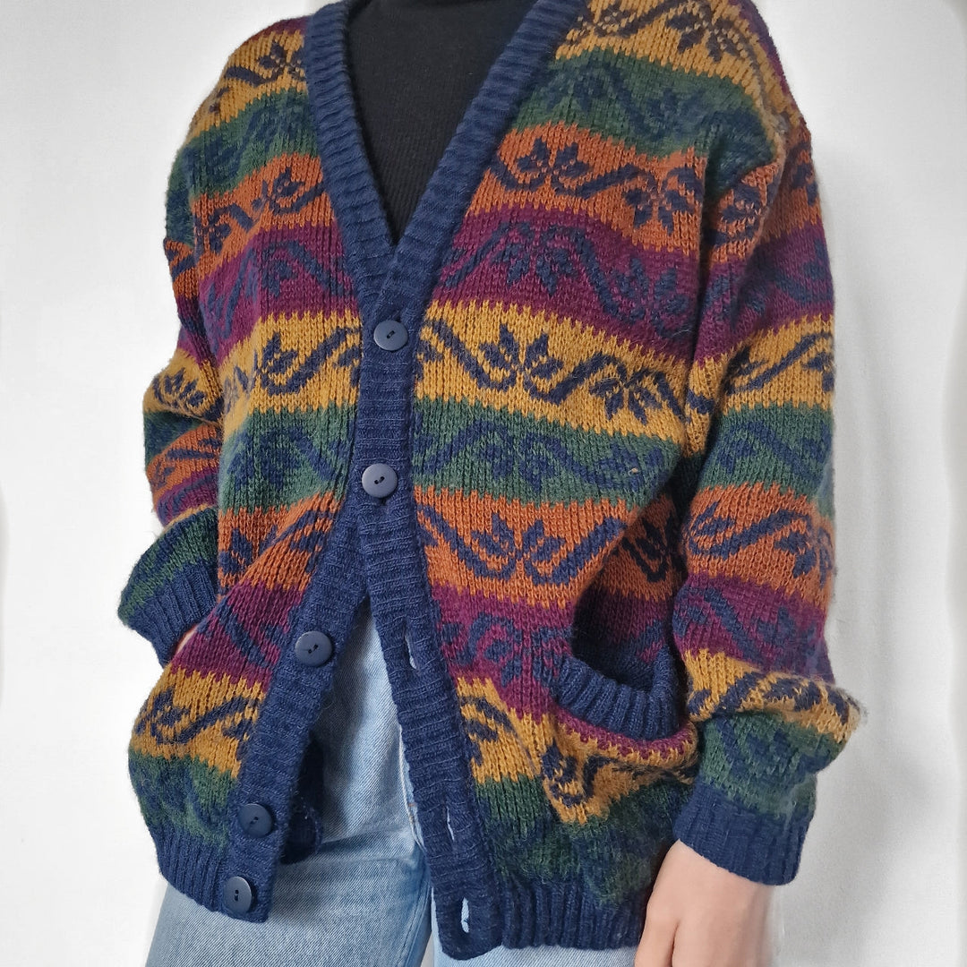 Multi-coloured Patterned Wool Cardigan - UK 10