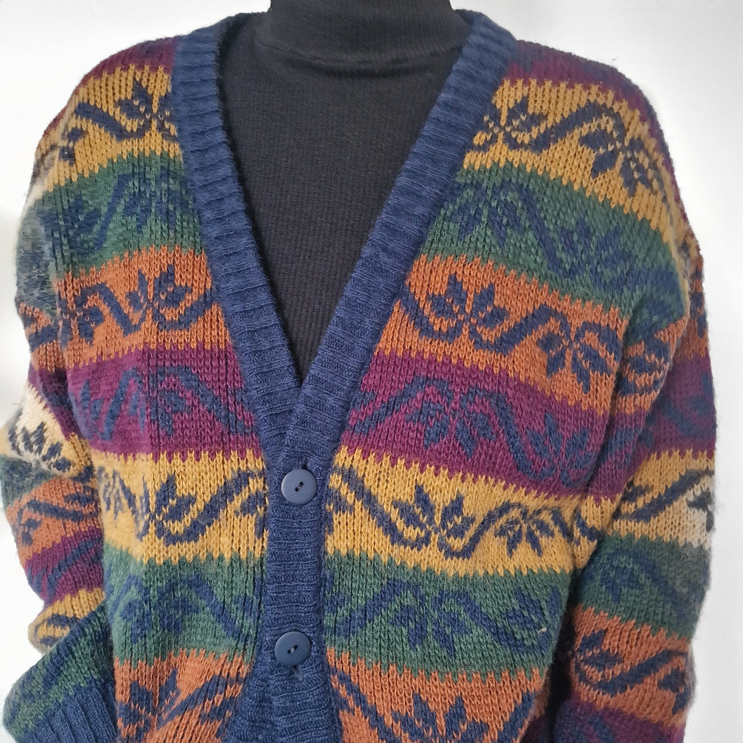 Multi-coloured Patterned Wool Cardigan - UK 10