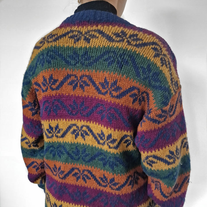 Multi-coloured Patterned Wool Cardigan - UK 10