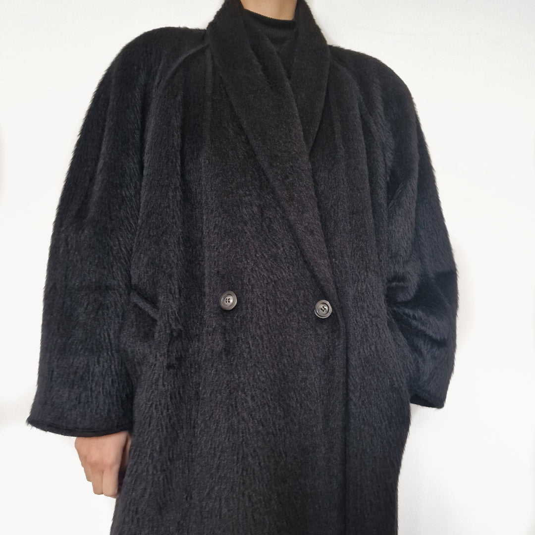Max Mara Black Alpaca and Wool Coat - UK 10-14