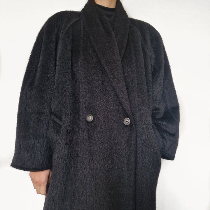 Max Mara Black Alpaca and Wool Coat - UK 10-14