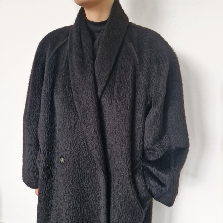 Max Mara Black Alpaca and Wool Coat - UK 10-14