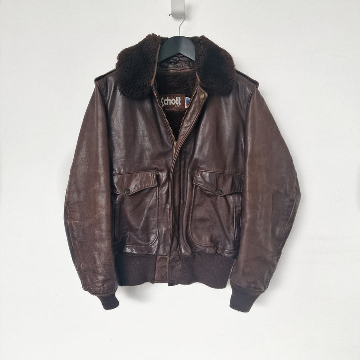 Schott Leather Flight Jacket with Removable Collar & Lining - UK 10