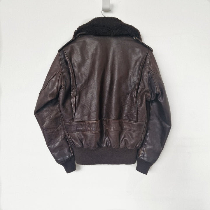 Schott Leather Flight Jacket with Removable Collar & Lining - UK 10