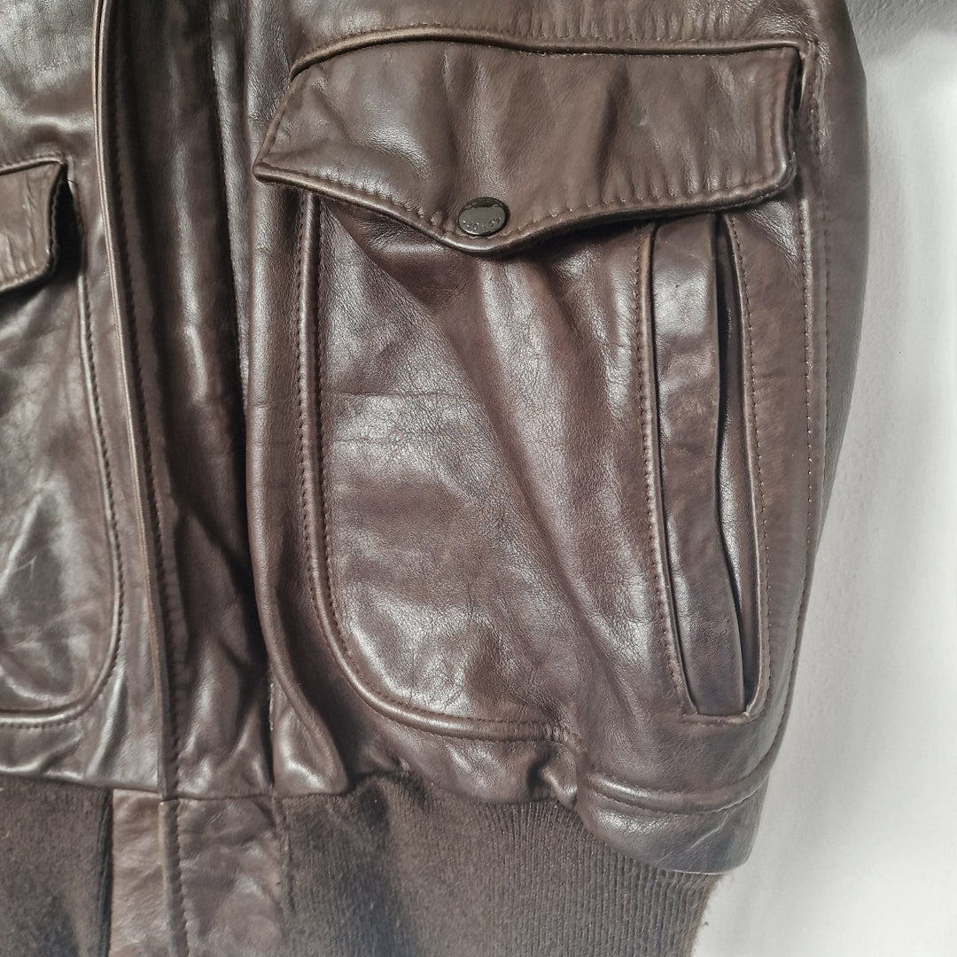 Schott Leather Flight Jacket with Removable Collar & Lining - UK 10