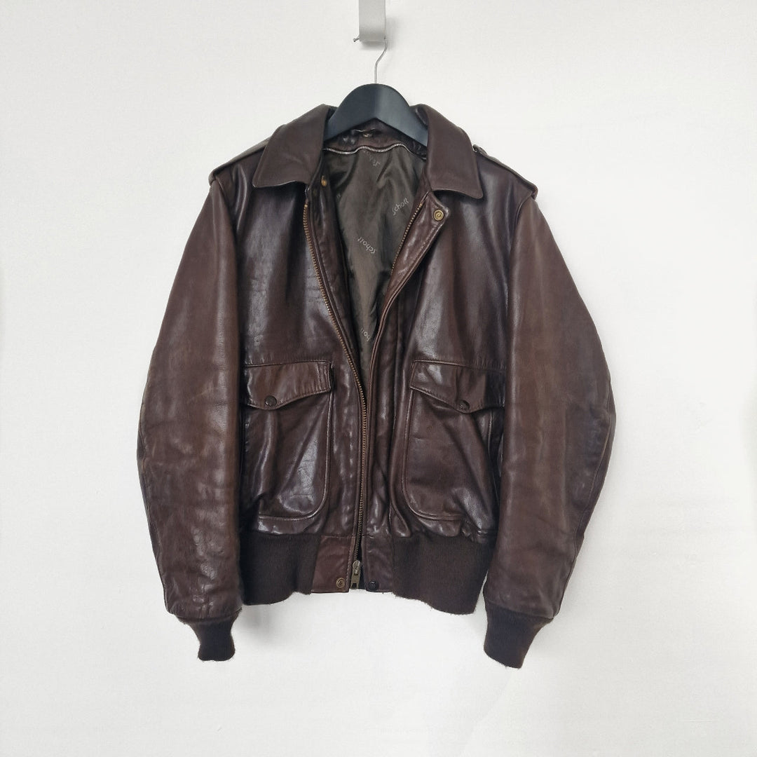Schott Leather Flight Jacket with Removable Collar & Lining - UK 10