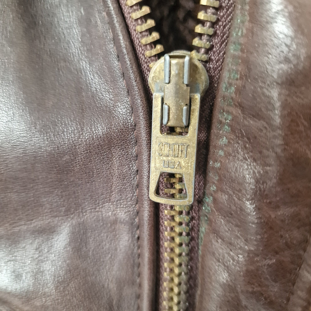 Schott Leather Flight Jacket with Removable Collar & Lining - UK 10