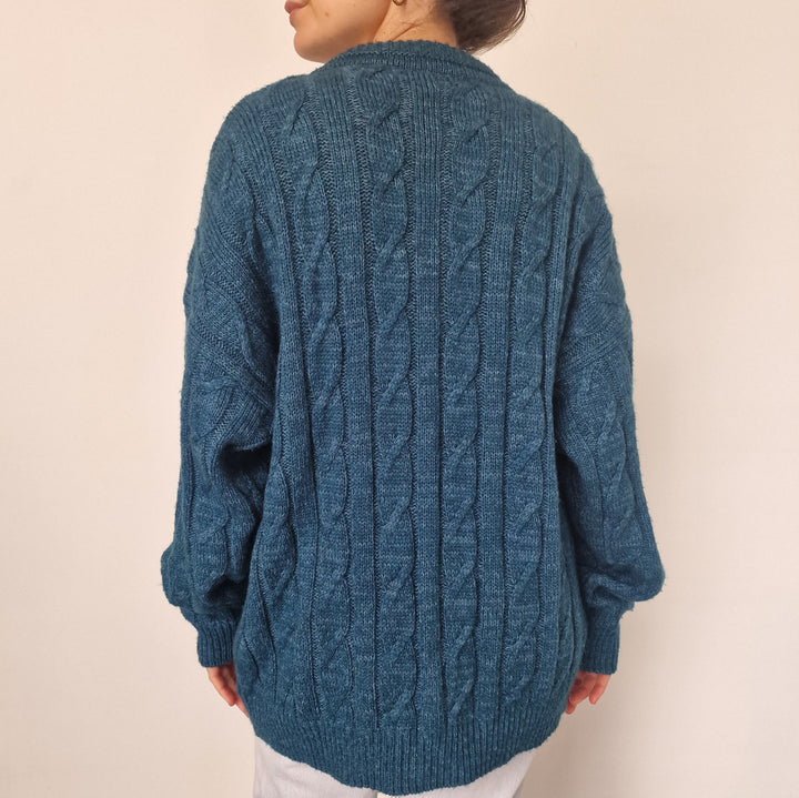 Blue Teal Wool Oversized Cardigan - UK 8-12