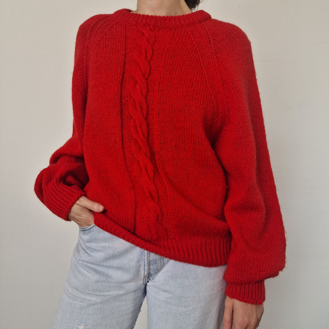 Red Wool Crew Neck Jumper - UK 8-10
