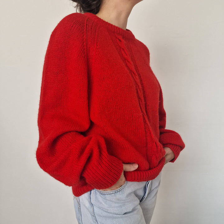 Red Wool Crew Neck Jumper - UK 8-10