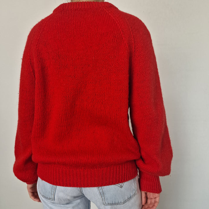Red Wool Crew Neck Jumper - UK 8-10