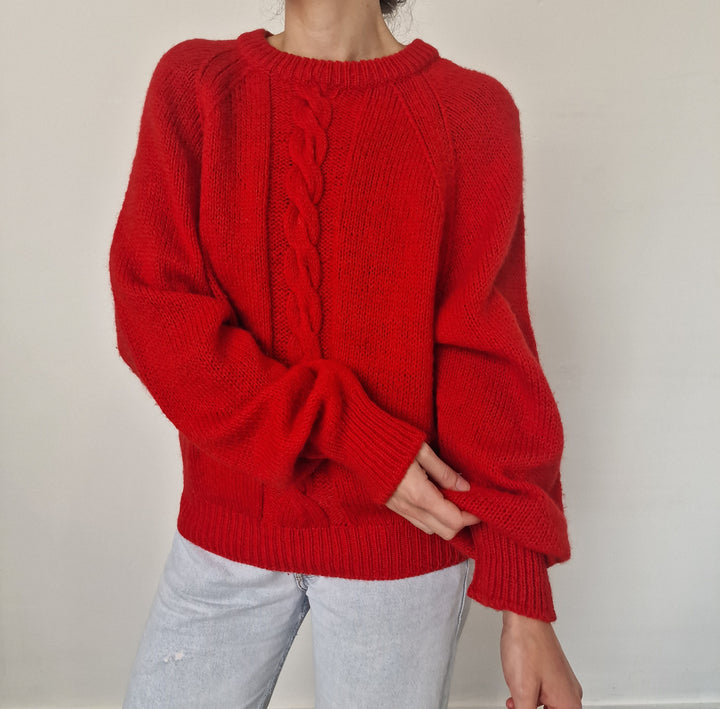Red Wool Crew Neck Jumper - UK 8-10
