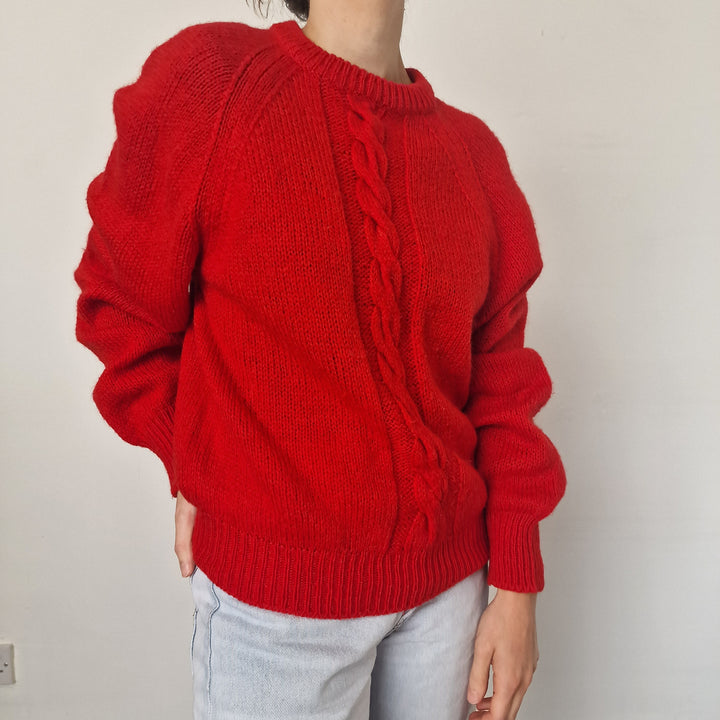 Red Wool Crew Neck Jumper - UK 8-10
