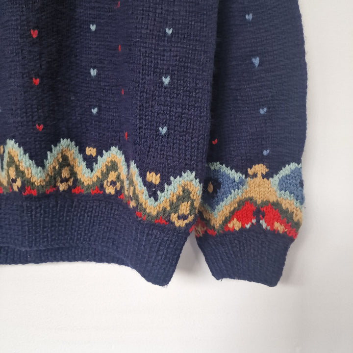 Oversized Navy Wool Fair Isle Jumper - UK 12-14