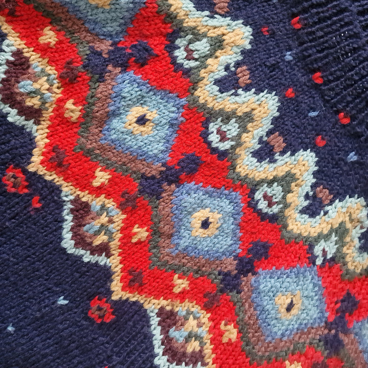 Oversized Navy Wool Fair Isle Jumper - UK 12-14