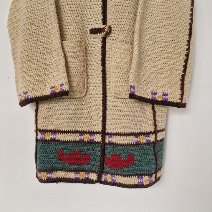 Patterned knitted Duffle Cardigan with Folk Pattern - UK 10