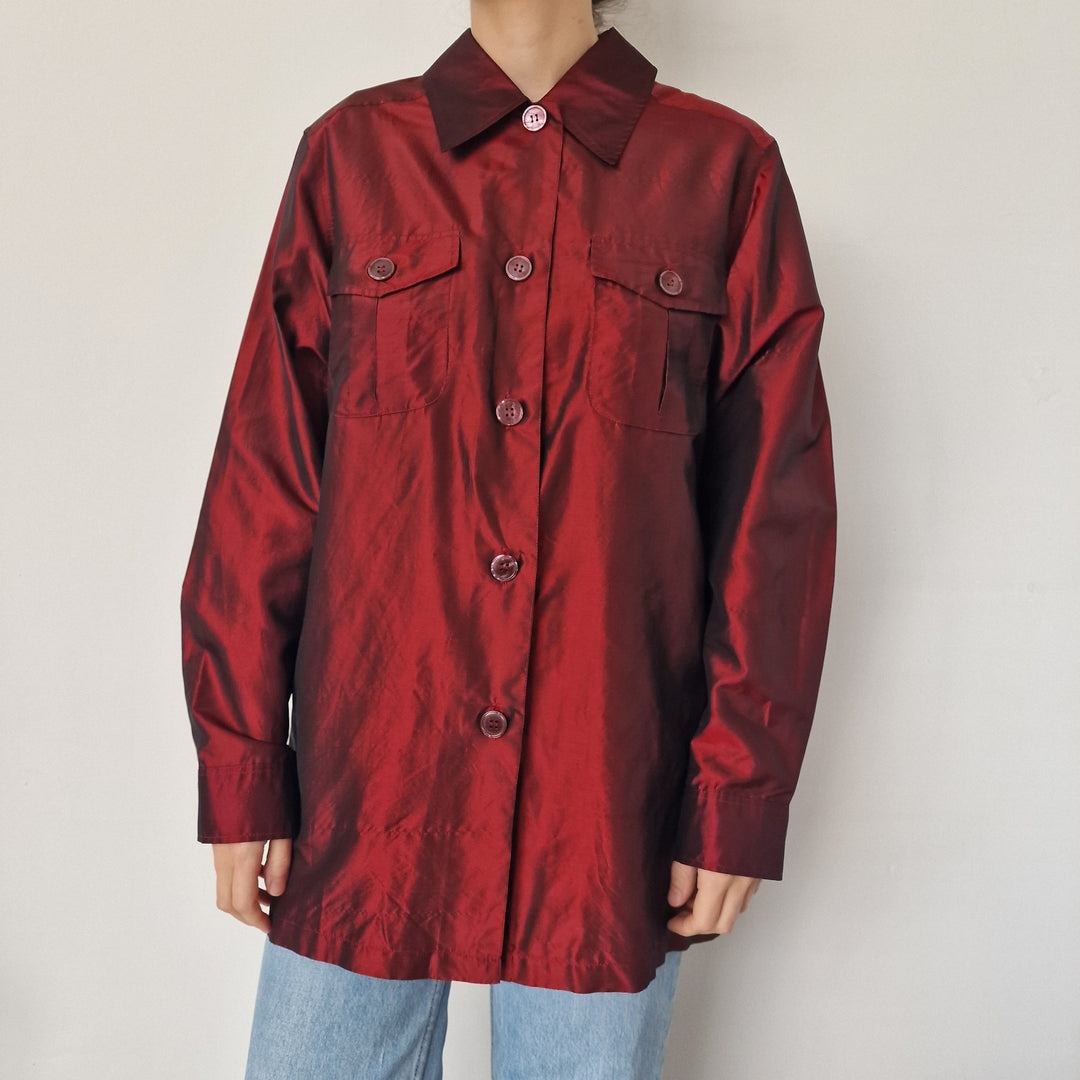 Max Mara pure silk metallic red shirt - UK 12