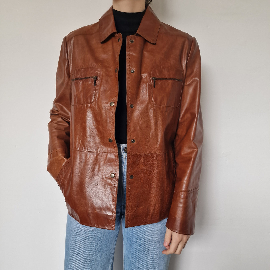 Vera Pelle Conbipel Tan Leather Jacket - UK 10-12