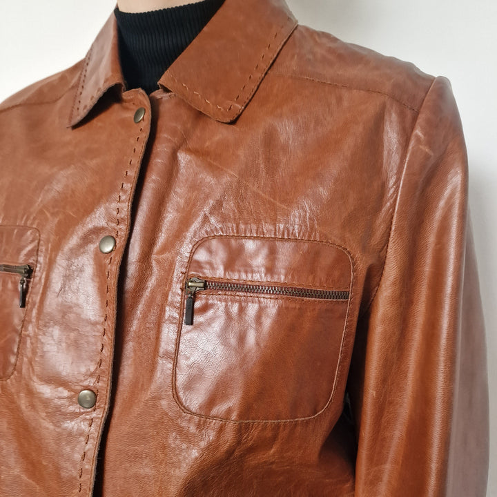 Vera Pelle Conbipel Tan Leather Jacket - UK 10-12