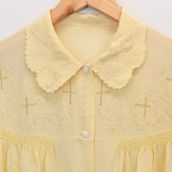 1960's silk embroidered shirt dress - M